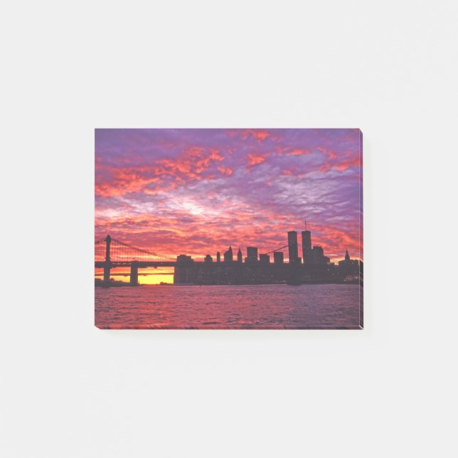 A Brilliant Sunset, Silhouette Of Lower Manhattan. Post-it Notes (Front)