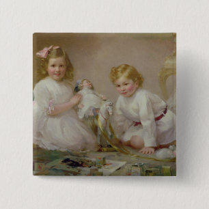 A Brother and Sister Playing, 1915 15 Cm Square Badge