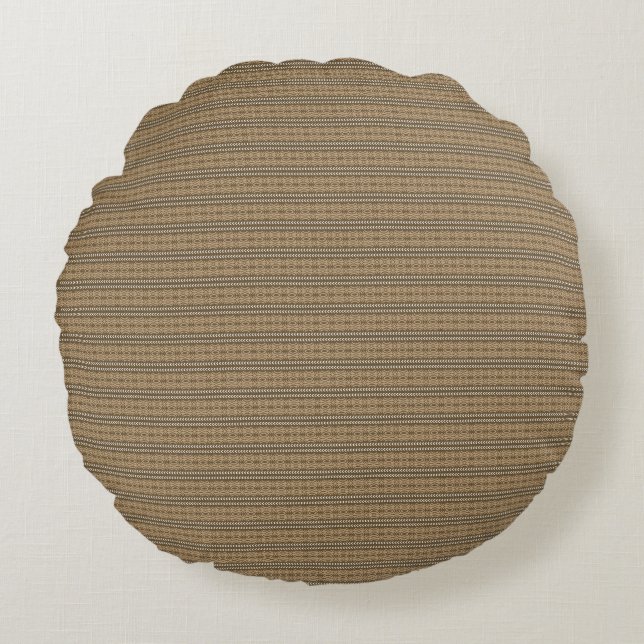 a brown and beige striped background round cushion (Front)