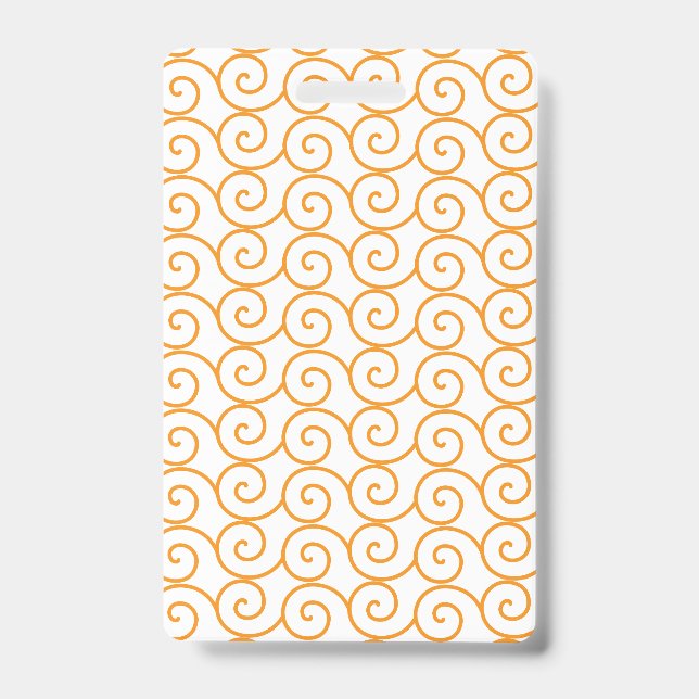 A brown and orange rug with a repeating pattern mo ID badge (Front)