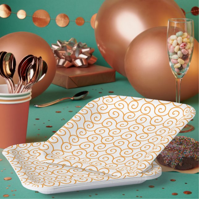 A brown and orange rug with a repeating pattern mo paper plate (Multi)