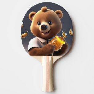 A brown bear cartoon that loves to eat honey ping pong paddle