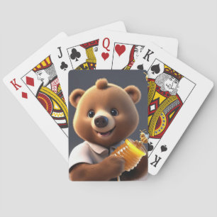 A brown bear cartoon that loves to eat honey playing cards