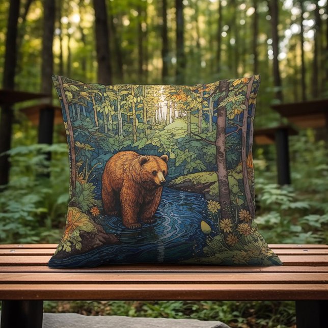 A Brown Bear Drinking From The Creek Cushion (Creator Uploaded)