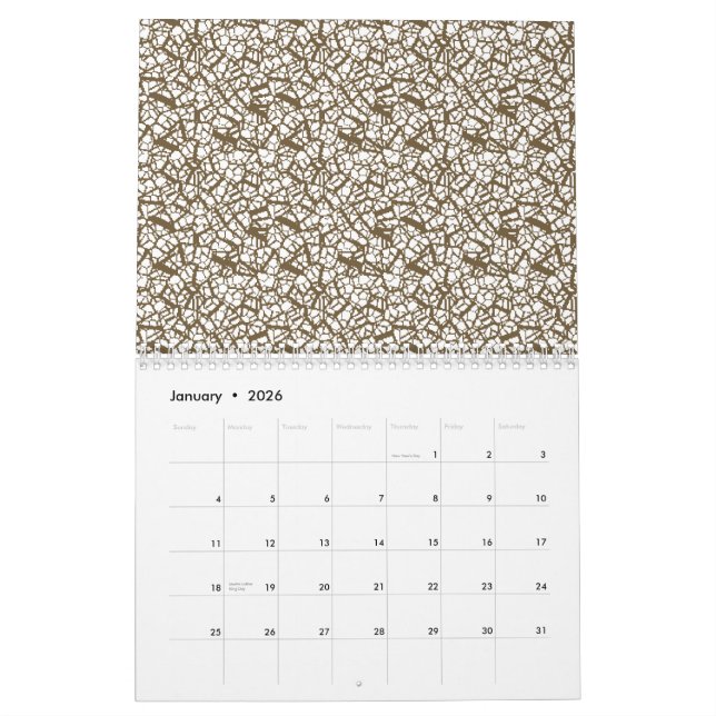 A brown rug with a geometric motif is partially co calendar (Jan 2026)