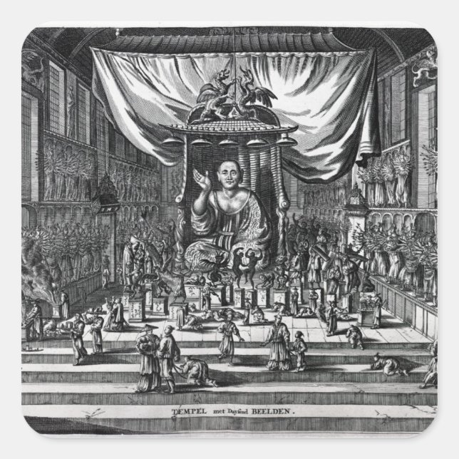 A Buddhist Temple, an illustration Square Sticker (Front)