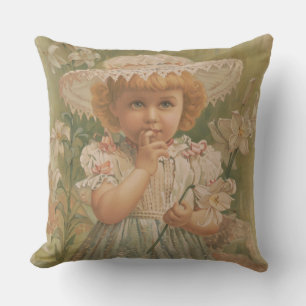 "A Budding Easter" Vintage Illustration, ca. 1890 Cushion
