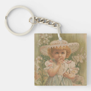"A Budding Easter" Vintage Illustration, ca. 1890 Key Ring