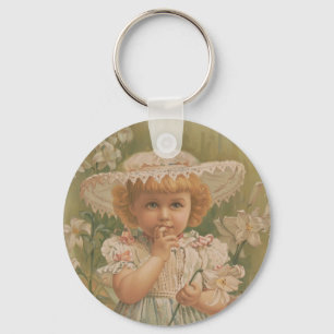 "A Budding Easter" Vintage Illustration, ca. 1890 Key Ring
