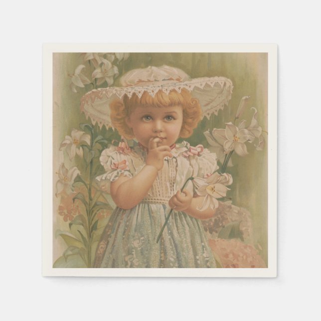 "A Budding Easter" Vintage Illustration, ca. 1890 Napkin (Front)