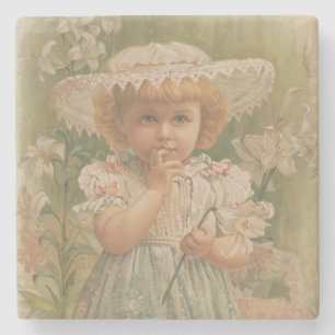 "A Budding Easter" Vintage Illustration, ca. 1890 Stone Coaster