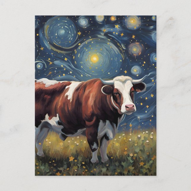 A Bull in The Starry Night Postcard (Front)