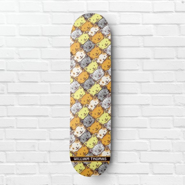 A Bunch of Cats Pattern Personalised Skateboard (Creator Uploaded)