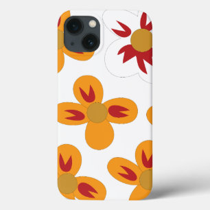 a bunch of orange and red flowers on a white backg iPhone 13 case