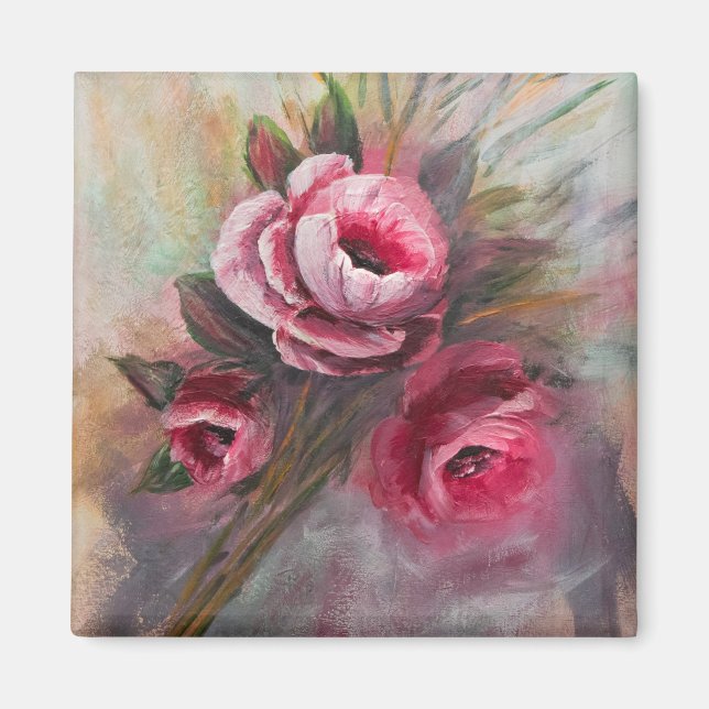 a Bunch of Pink Roses Painting done in Acrylic  Magnet (Front)