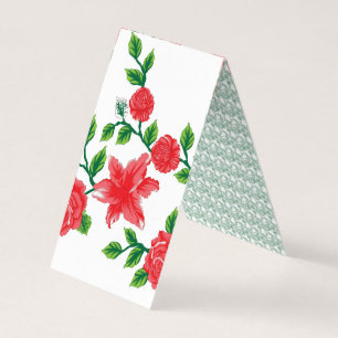 a bunch of red flowers on a white background business card