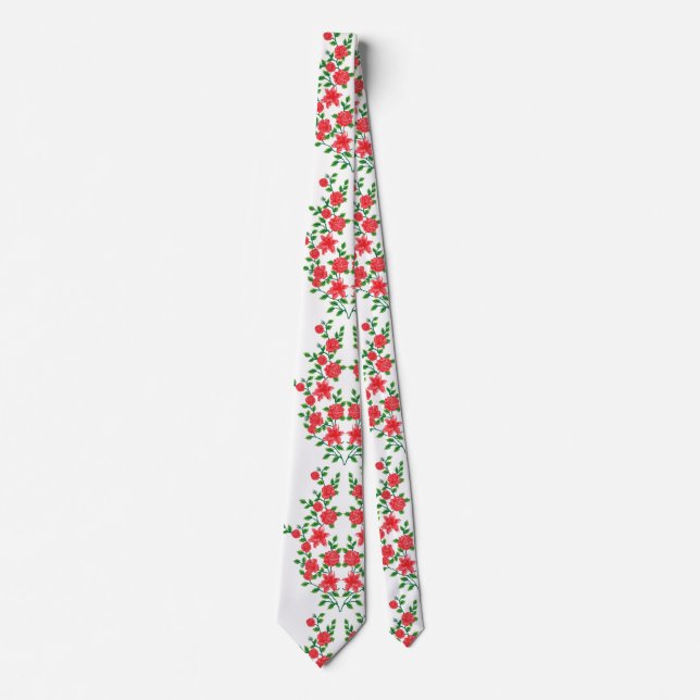 a bunch of red flowers on a white background tie (Front)