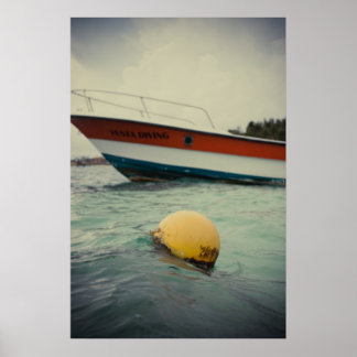 A Buoy and Boat in the Water Poster