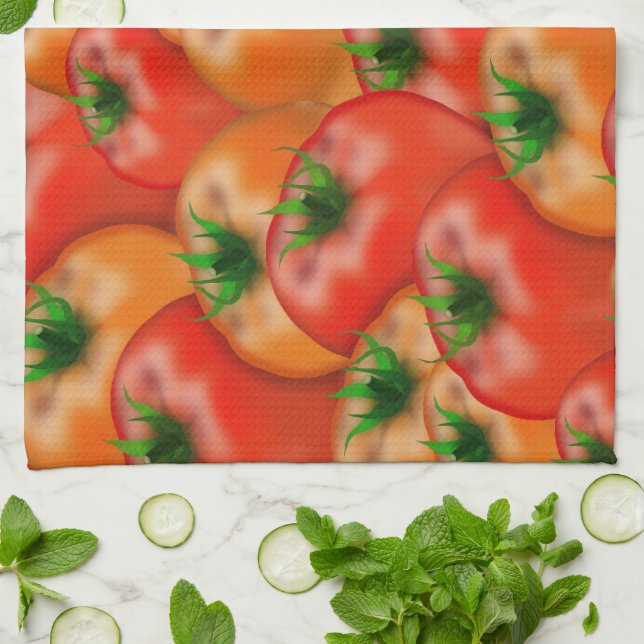 A Bushel of Fresh #Tomatoes Pattern Tea Towel (Folded)