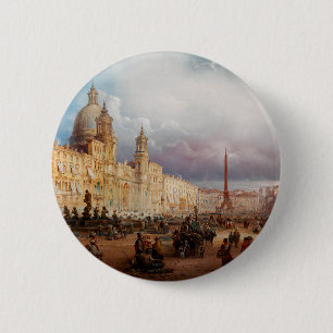 A bustling market on the Piazza Navona in Rome  6 Cm Round Badge