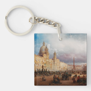 A bustling market on the Piazza Navona in Rome Key Ring