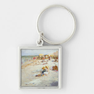 A Busy Beach in Summer Key Ring