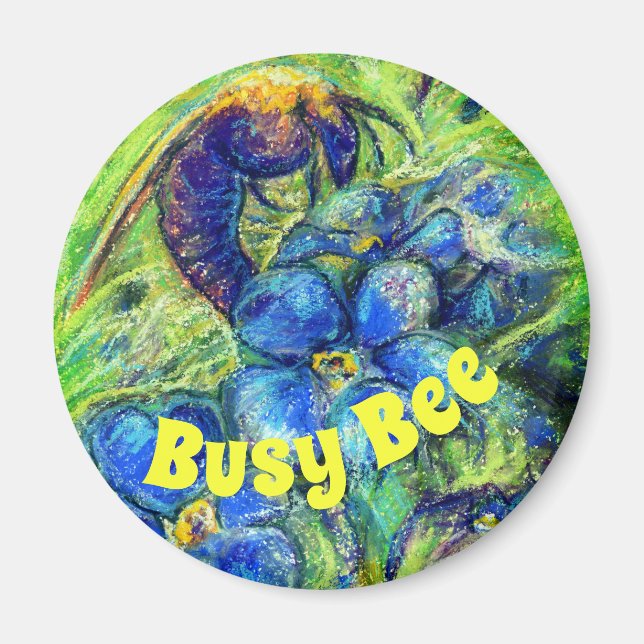 A Busy Bee & Forget-me-not Flowers Magnet (Front)