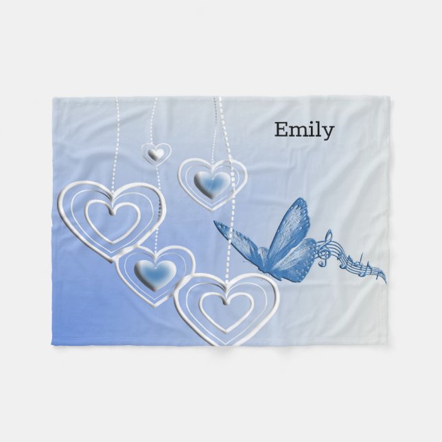 A butterfly and hearts fleece blanket (Front (Horizontal))