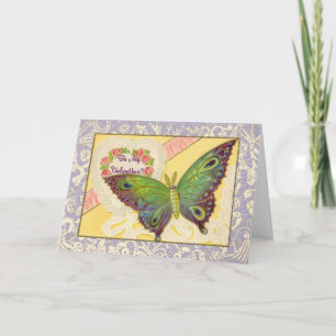 a butterfly on lace Be my Valentine Holiday Card