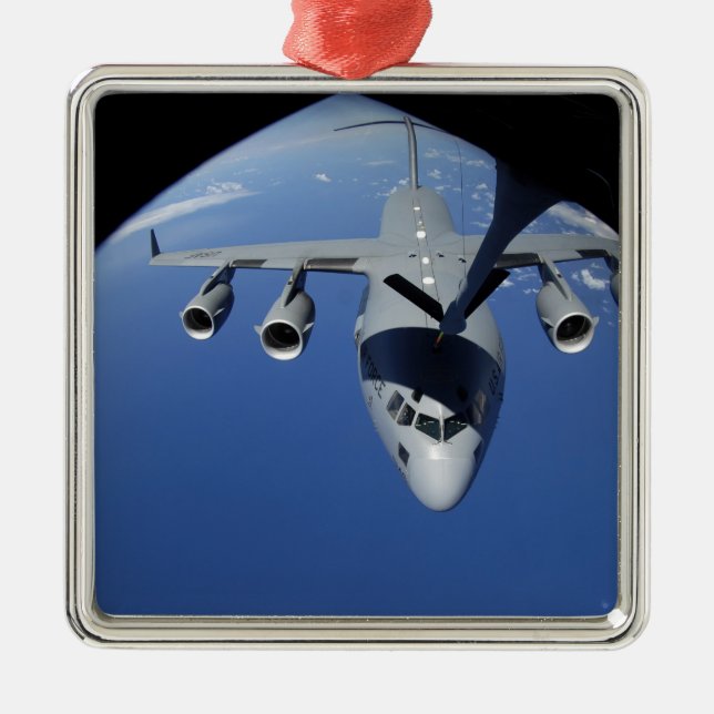A C-17 Globemaster III receives fuel 2 Metal Tree Decoration (Front)