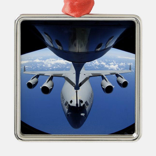 A C-17 Globemaster III receives fuel Metal Tree Decoration (Front)