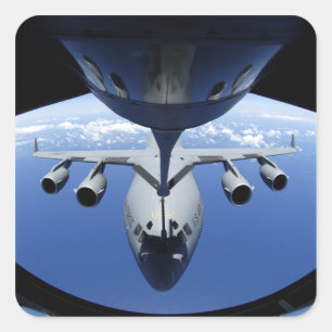 A C-17 Globemaster III receives fuel Square Sticker