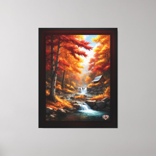 A Cabin In Autumn Woods AI Concept Art by Xzendor7 Canvas Print (Front)