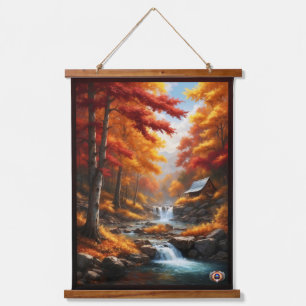 A Cabin In Autumn Woods AI Concept Art by Xzendor7 Hanging Tapestry