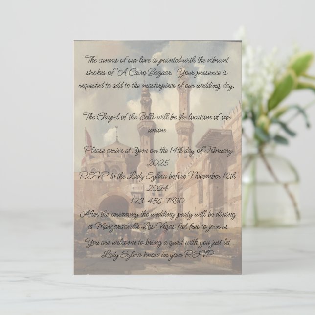 A Cairo Bazaar is the background for Invitation (Standing Front)