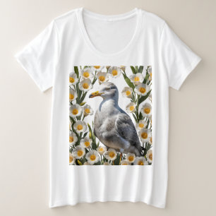 A California Gull Surrounded By Sego Lily Flowers Plus Size T-Shirt