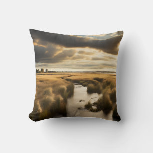 A calm landscape of wetlands with a small stream cushion