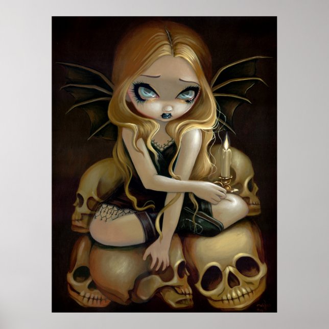 A Candle in the Dark gothic fairy skull Art Print (Front)