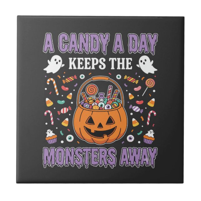 A Candy A Day Halloween T Shirt Design Tile (Front)