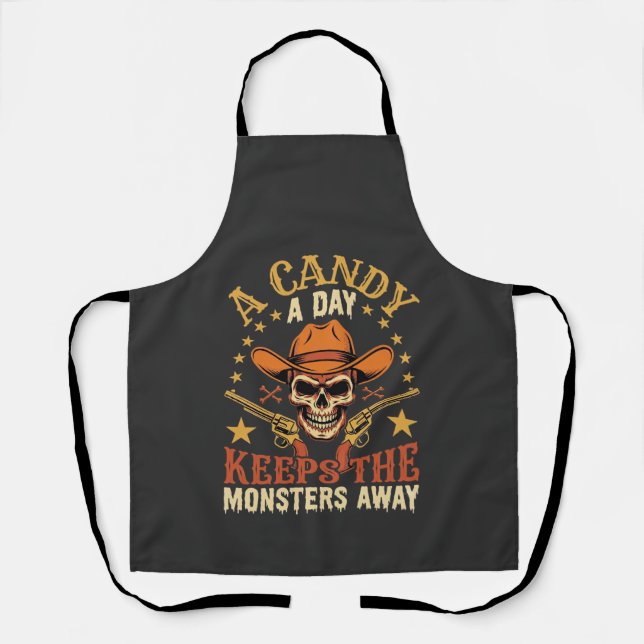 A Candy a Day Keeps the Monsters Away Halloween Sk Apron (Front)