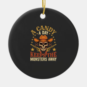 A Candy a Day Keeps the Monsters Away Halloween Sk Ceramic Tree Decoration