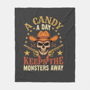 A Candy a Day Keeps the Monsters Away Halloween Sk Fleece Blanket