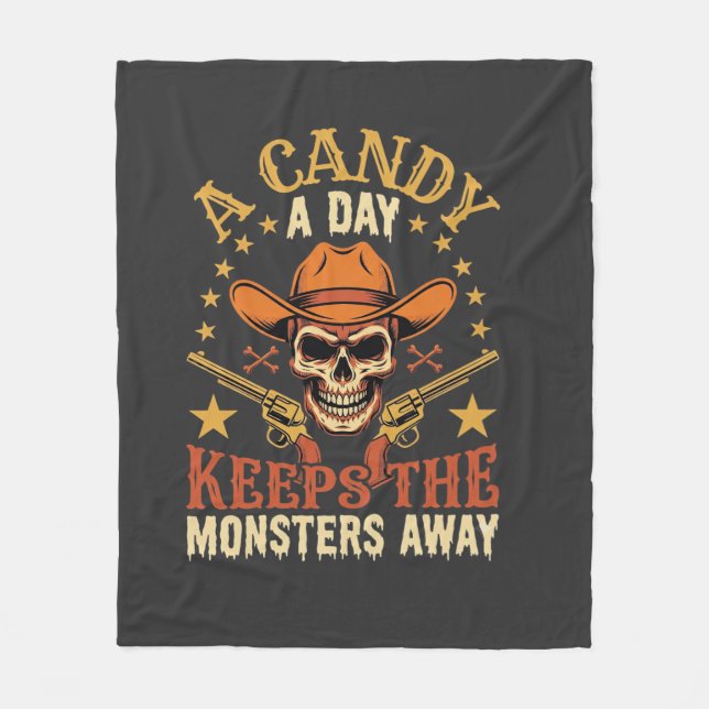 A Candy a Day Keeps the Monsters Away Halloween Sk Fleece Blanket (Front)