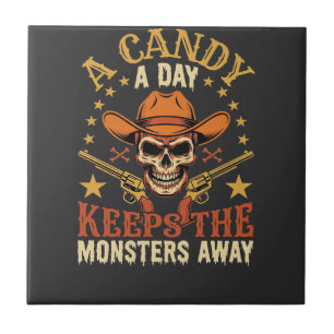 A Candy a Day Keeps the Monsters Away Halloween Sk Tile
