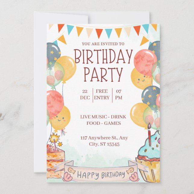 A Candy-Coloured Birthday Celebration invitation (Front)