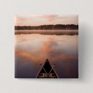 A canoe rests on the shore of Pawtuckaway Lake 15 Cm Square Badge