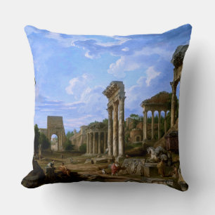 A Capriccio of the Roman Forum by Giovanni Pannini Cushion