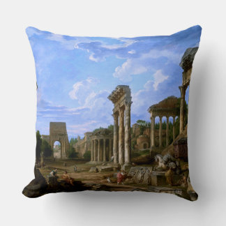A Capriccio of the Roman Forum by Giovanni Pannini Cushion