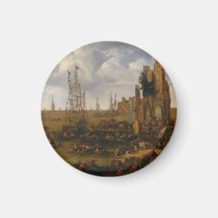 A Capriccio View Of A Busy Harbour Scene Magnet