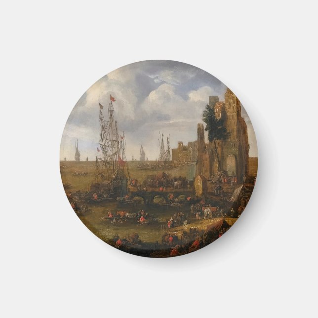 A Capriccio View Of A Busy Harbour Scene Magnet (Front)